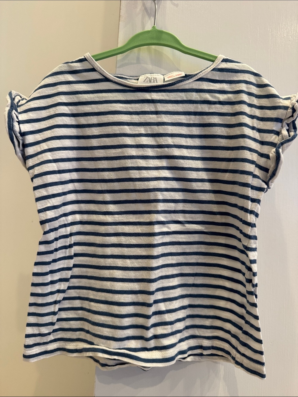 ZARA White and Navy Striped Kids Tee
